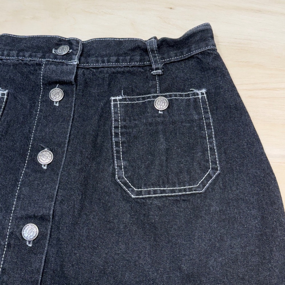 Y2K MGR Button-Front Denim Mini Skirt Black Vintage USA‎ Made A-Line Size 11 - Picture 5 of 10